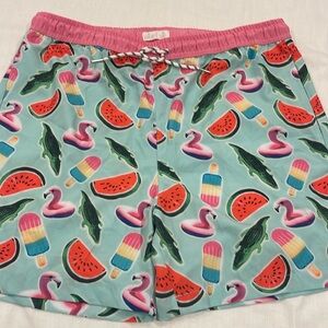 Public Record Mens Elastic Band Standard Fit Board Swim Shorts Flamingo Size XL